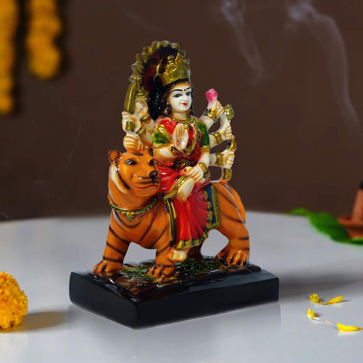 Marble Durga Idol | Handcrafted Maa Durga Murti for Home Temple, Puja & Gift (14.5 cm x 10.5 cm, 350 gm)