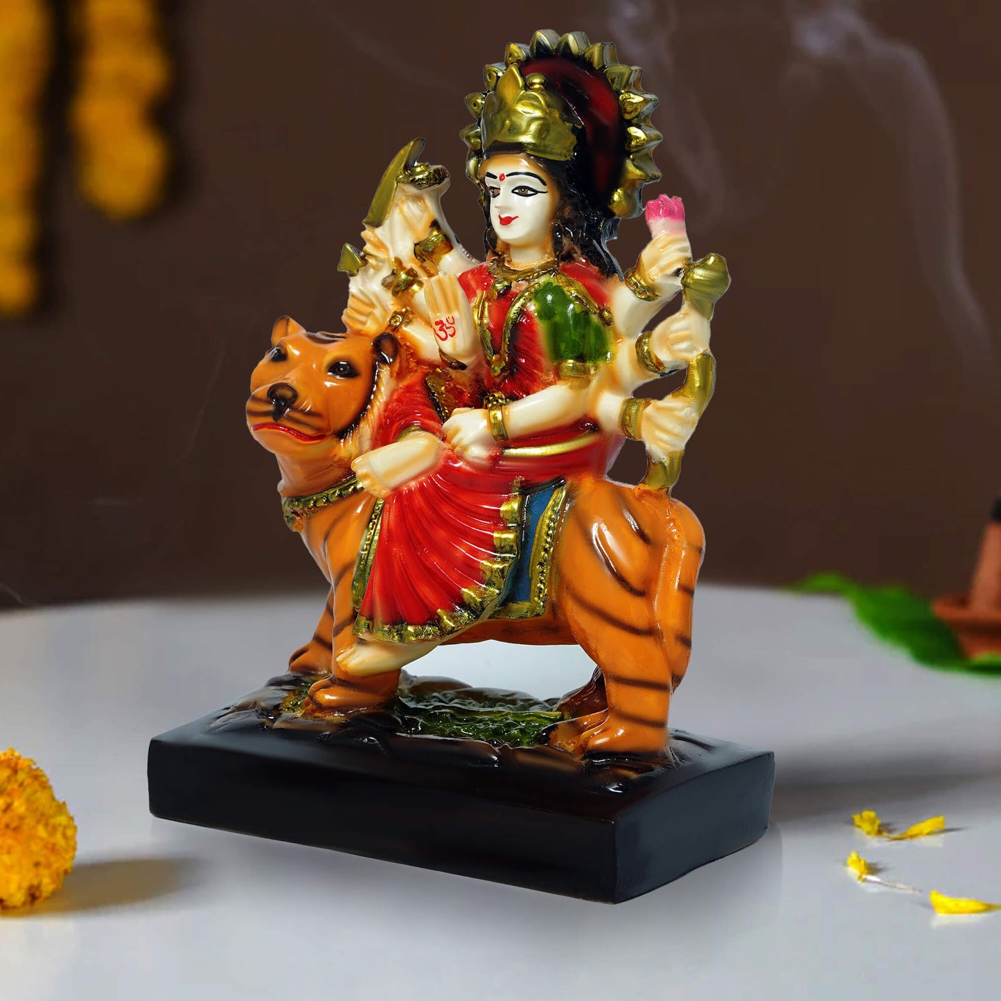 Marble Durga Idol | Handcrafted Maa Durga Murti for Home Temple, Puja & Gift (14.5 cm x 10.5 cm, 350 gm)