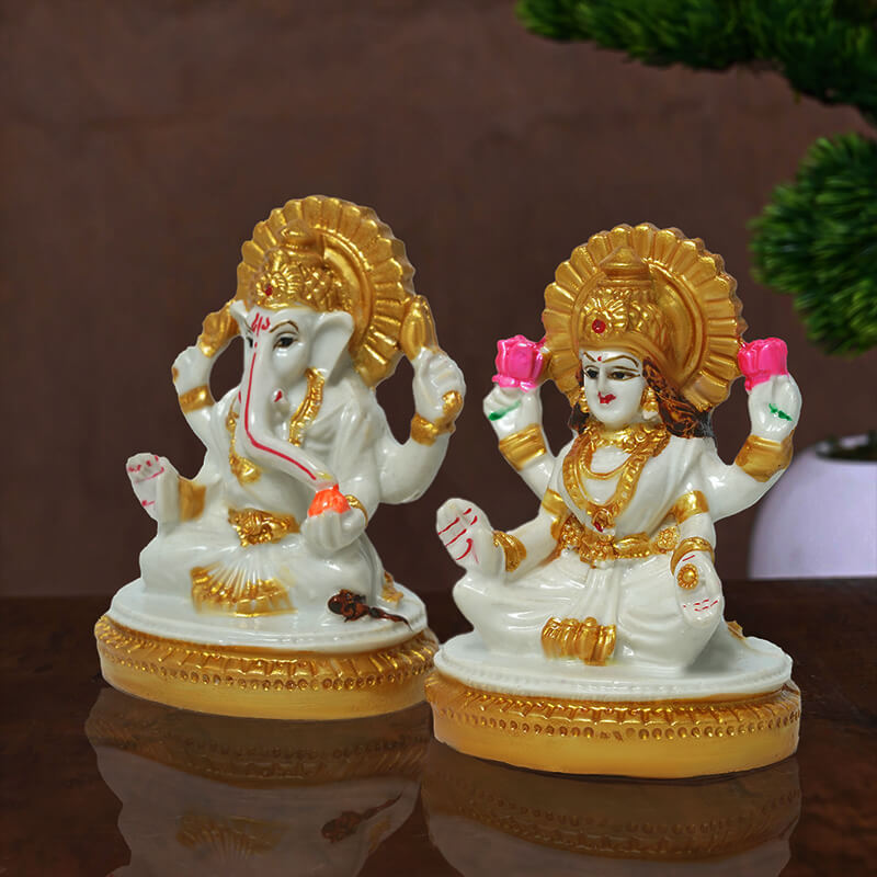 Marble Laxmi Ganesh Idol (7 cm x 5.4 cm | 190 gm)