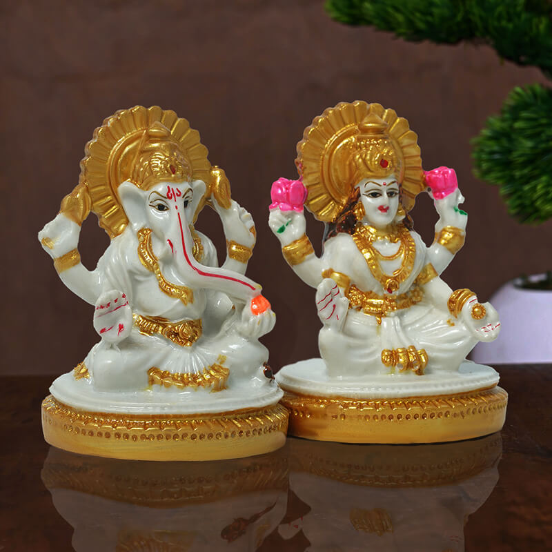 Marble Laxmi Ganesh Idol (7 cm x 5.4 cm | 190 gm)