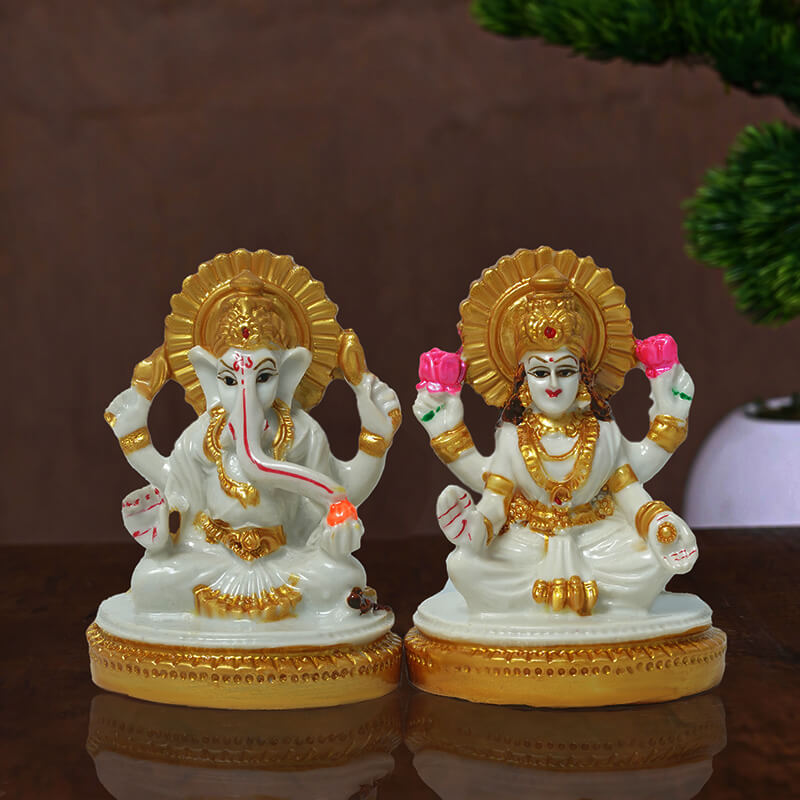 Marble Laxmi Ganesh Idol (7 cm x 5.4 cm | 190 gm)
