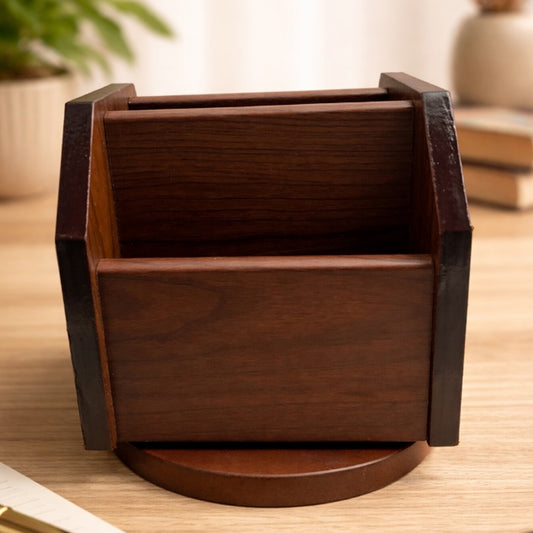 Wooden Desk Organizer with Clock | Premium Pen Stand & Office Table Organizer with Card Holder