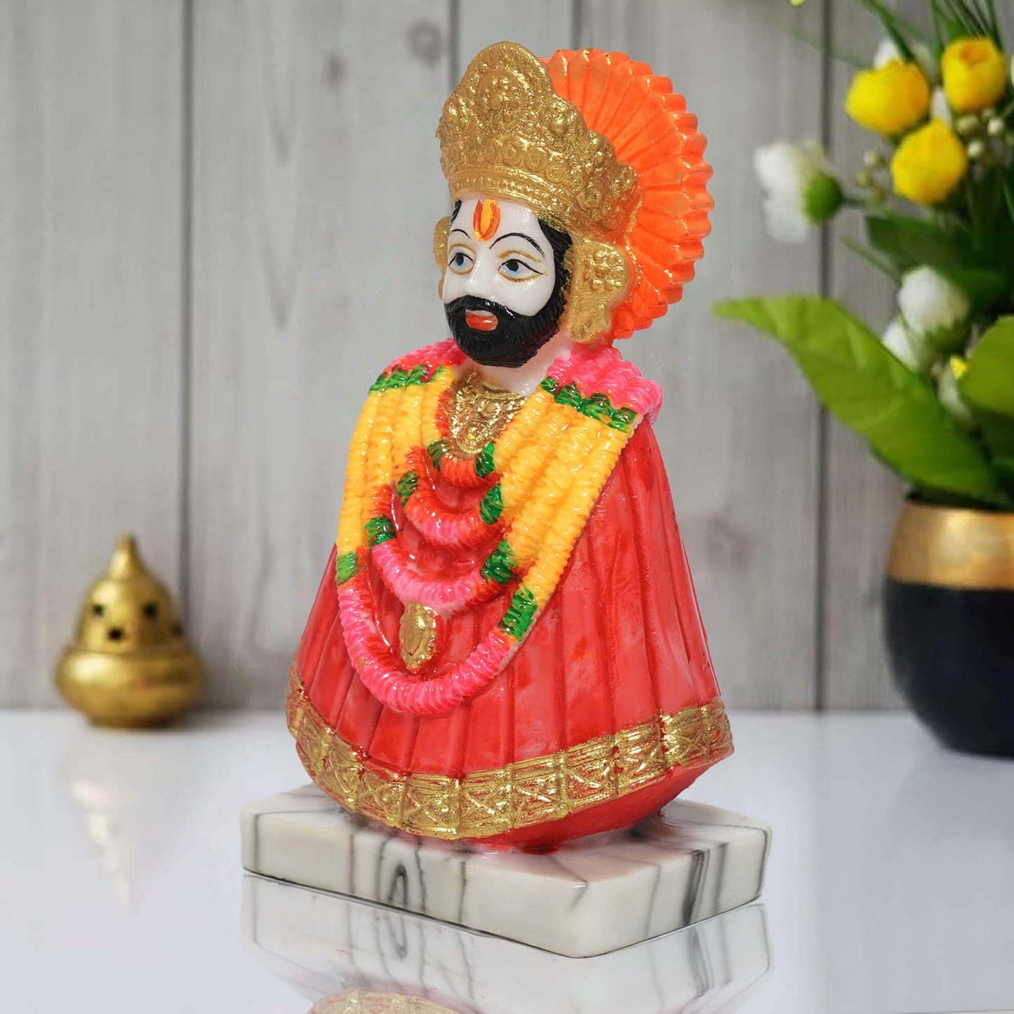 Marble Khatu Shyam Idol | Handcrafted Shyam Baba Murti (14.5 cm × 8 cm | 390 gm)