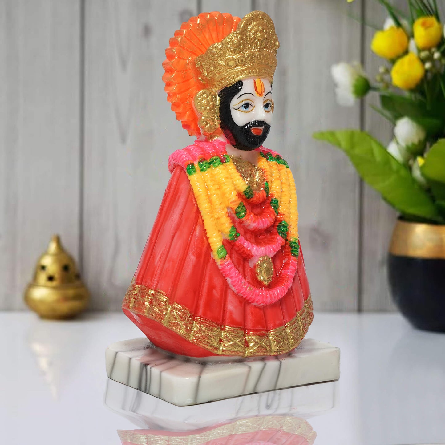 Marble Khatu Shyam Idol | Handcrafted Shyam Baba Murti (14.5 cm × 8 cm | 390 gm)
