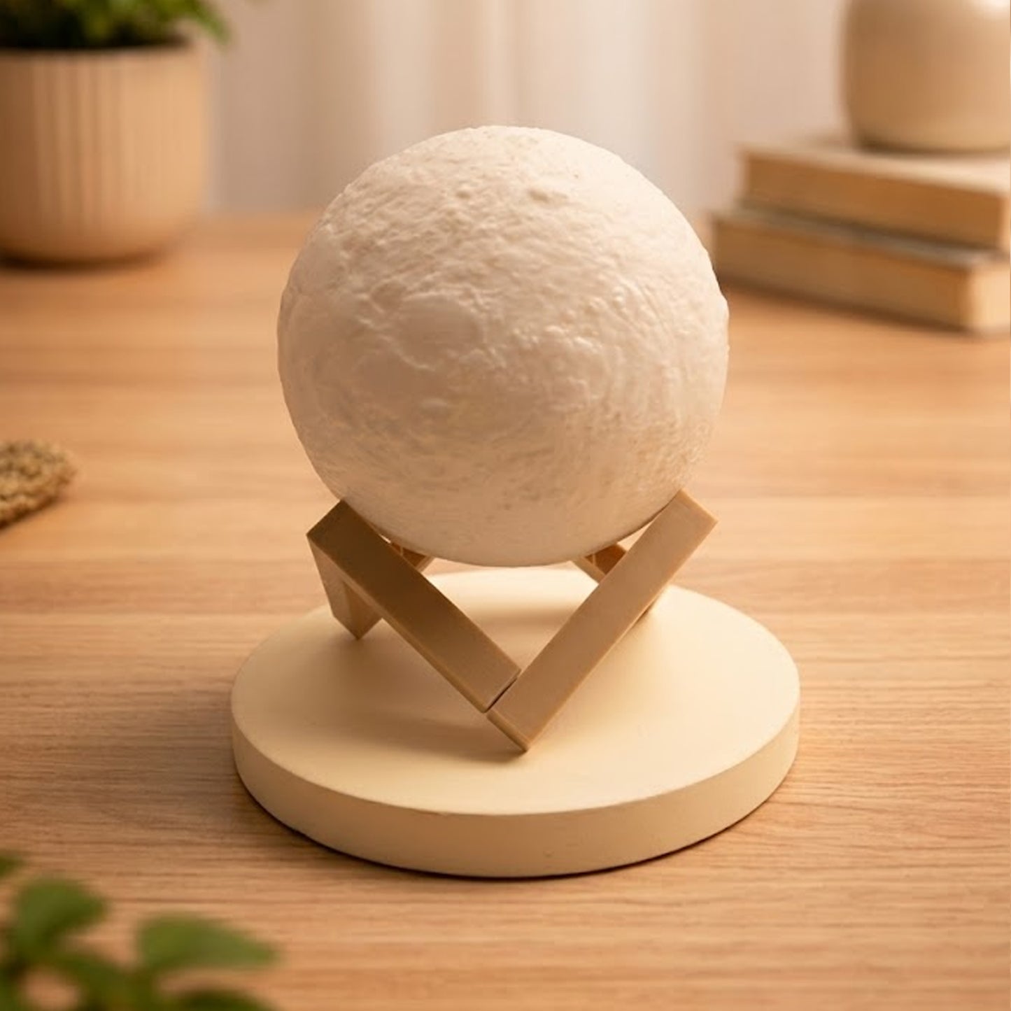Moon Lamp with Wooden Stand | 3D Lunar LED Night Light & Premium Home Décor