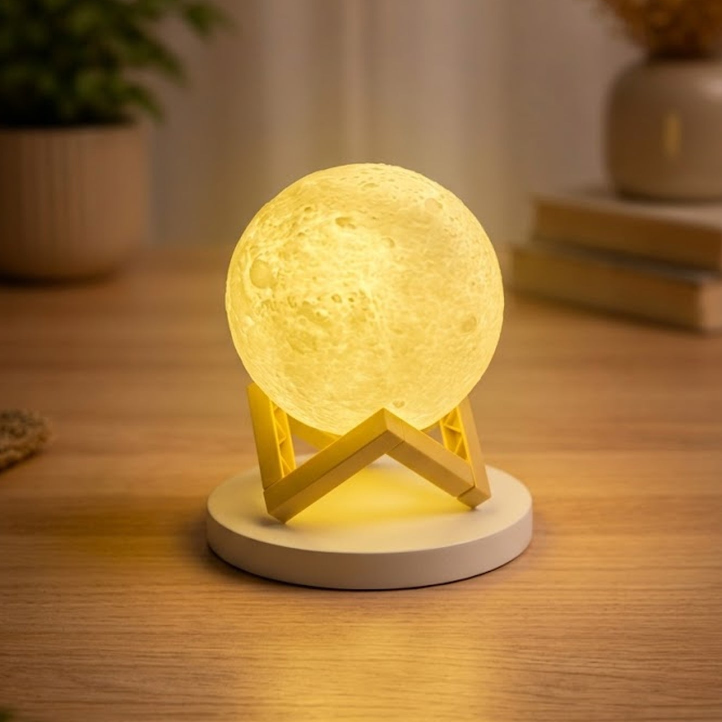 Moon Lamp with Wooden Stand | 3D Lunar LED Night Light & Premium Home Décor
