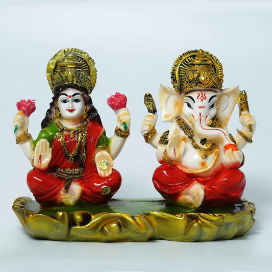 Marble Laxmi Ganesh Idol (10.7 cm x 15.5 cm | 425 gm)