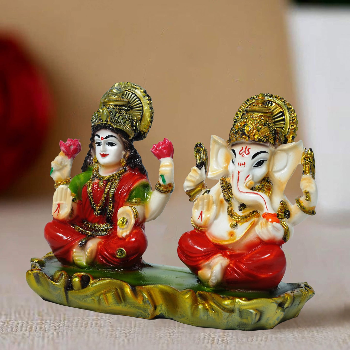 Marble Laxmi Ganesh Idol (10.7 cm x 15.5 cm | 425 gm)
