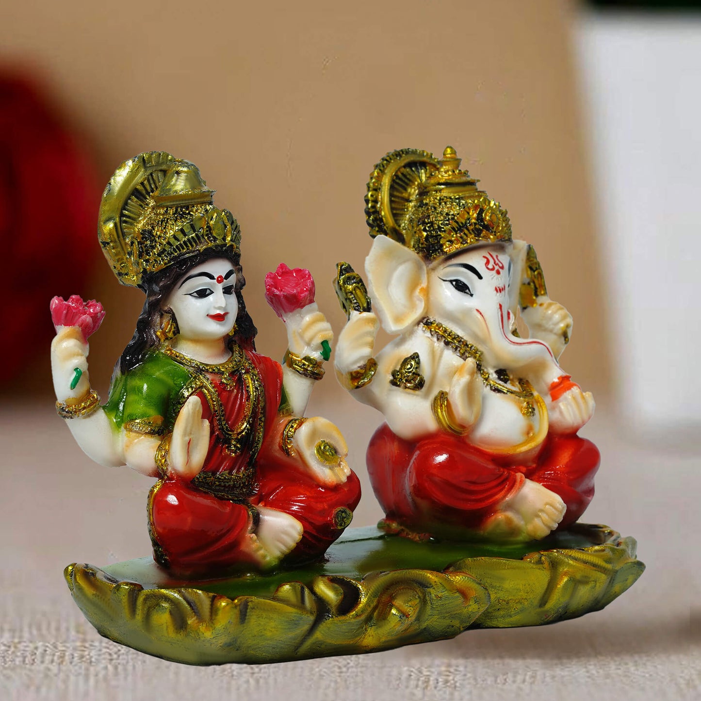Marble Laxmi Ganesh Idol (10.7 cm x 15.5 cm | 425 gm)