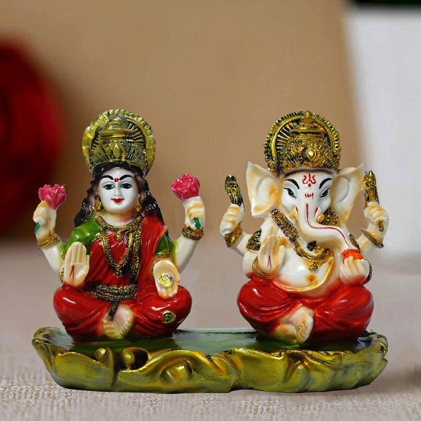 Marble Laxmi Ganesh Idol (10.7 cm x 15.5 cm | 425 gm)