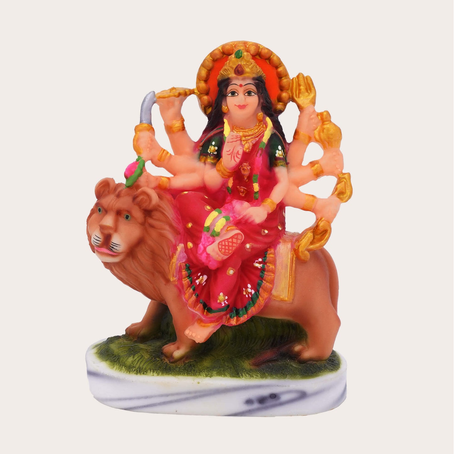 Marble Maa Durga Idol Red Color | Handcrafted Durga Mata Murti for Home Temple & Gift (10 cm x 8 cm, 180 gm)