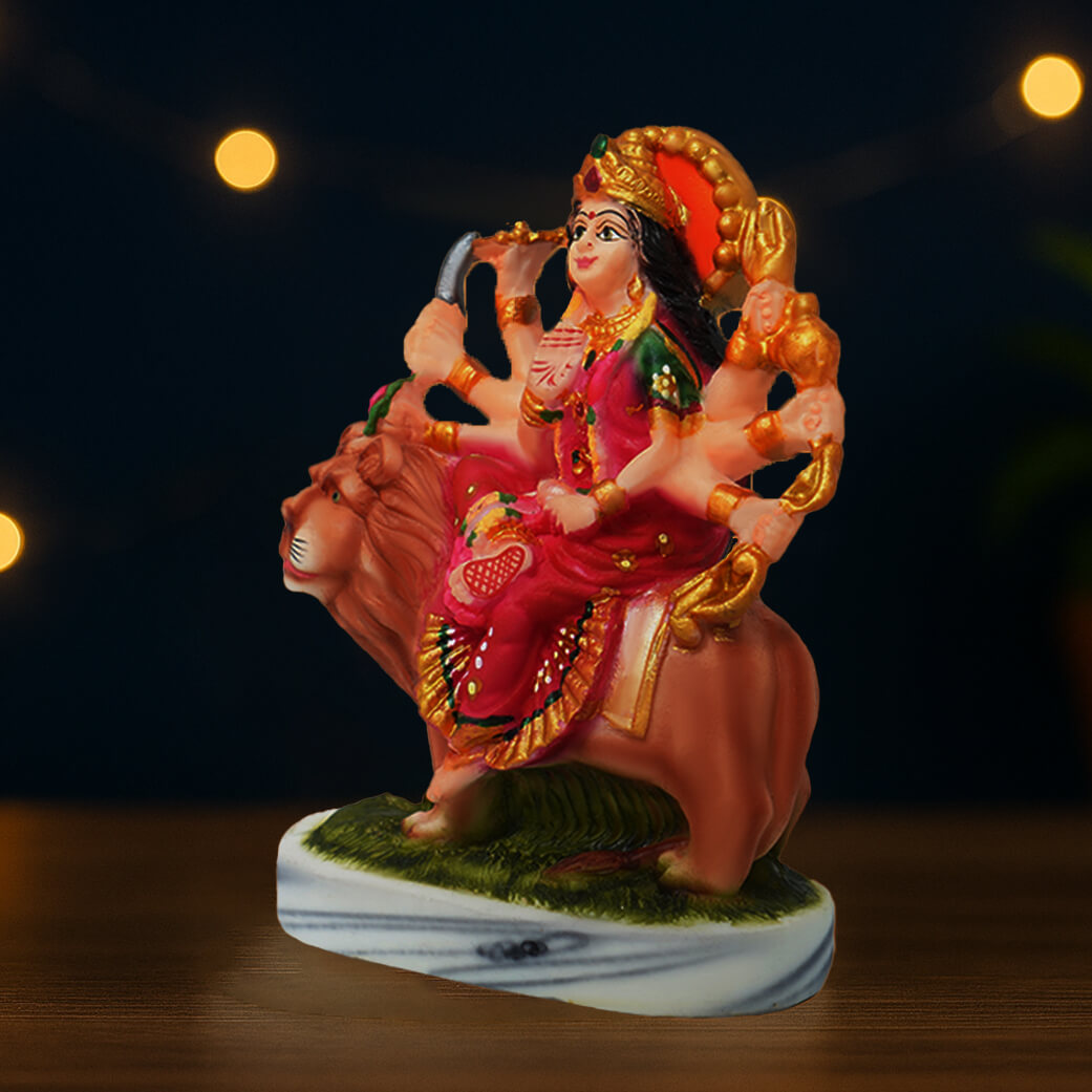 Marble Maa Durga Idol Red Color | Handcrafted Durga Mata Murti for Home Temple & Gift (10 cm x 8 cm, 180 gm)