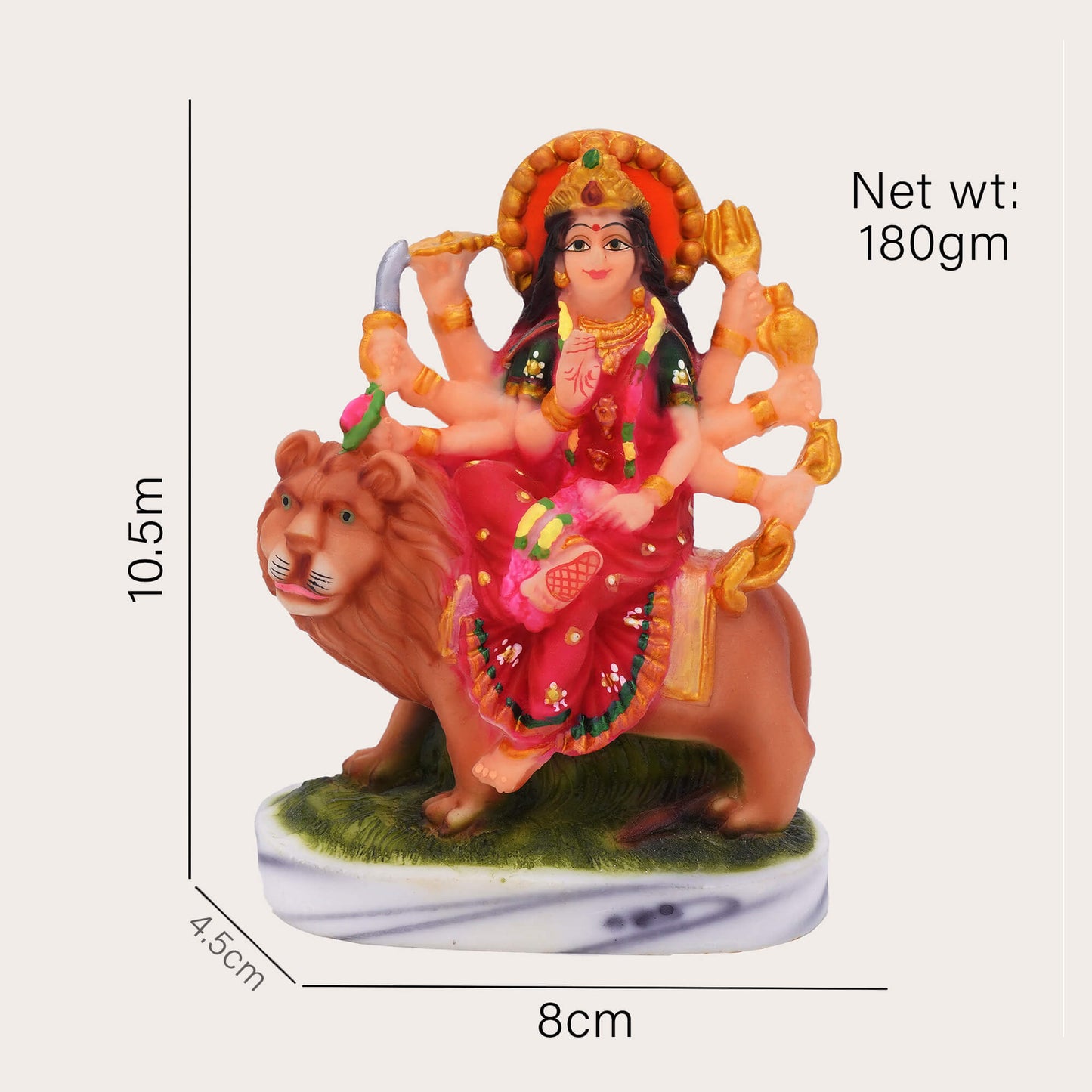 Marble Maa Durga Idol Red Color | Handcrafted Durga Mata Murti for Home Temple & Gift (10 cm x 8 cm, 180 gm)
