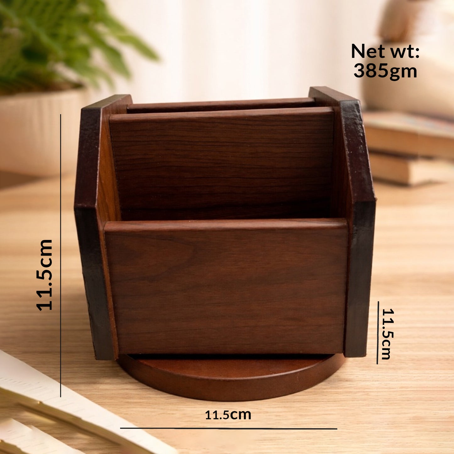 Wooden Desk Organizer with Clock | Premium Pen Stand & Office Table Organizer with Card Holder