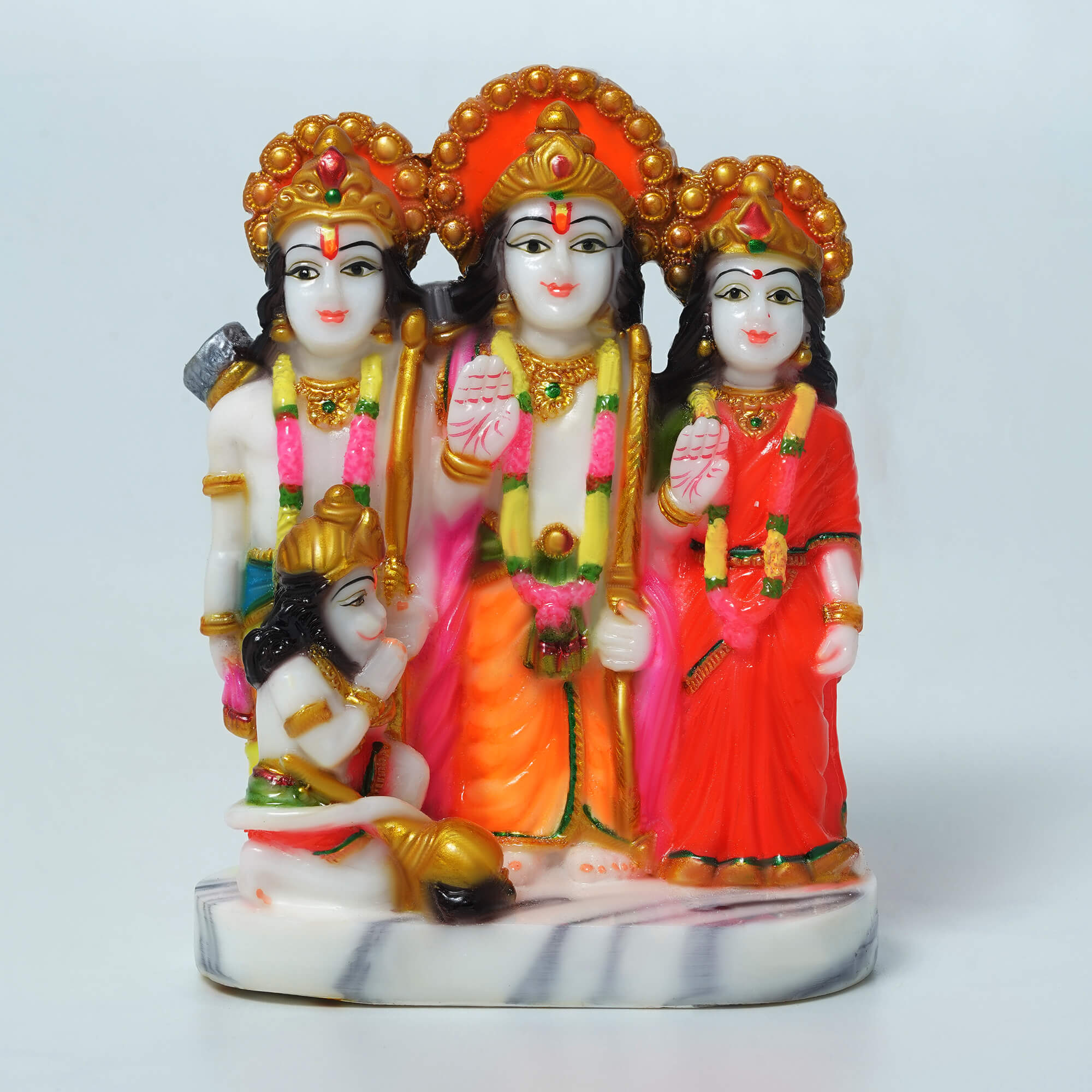 Ram Darbar Idol Murti Orange/White Finish | Ram Sita Laxman