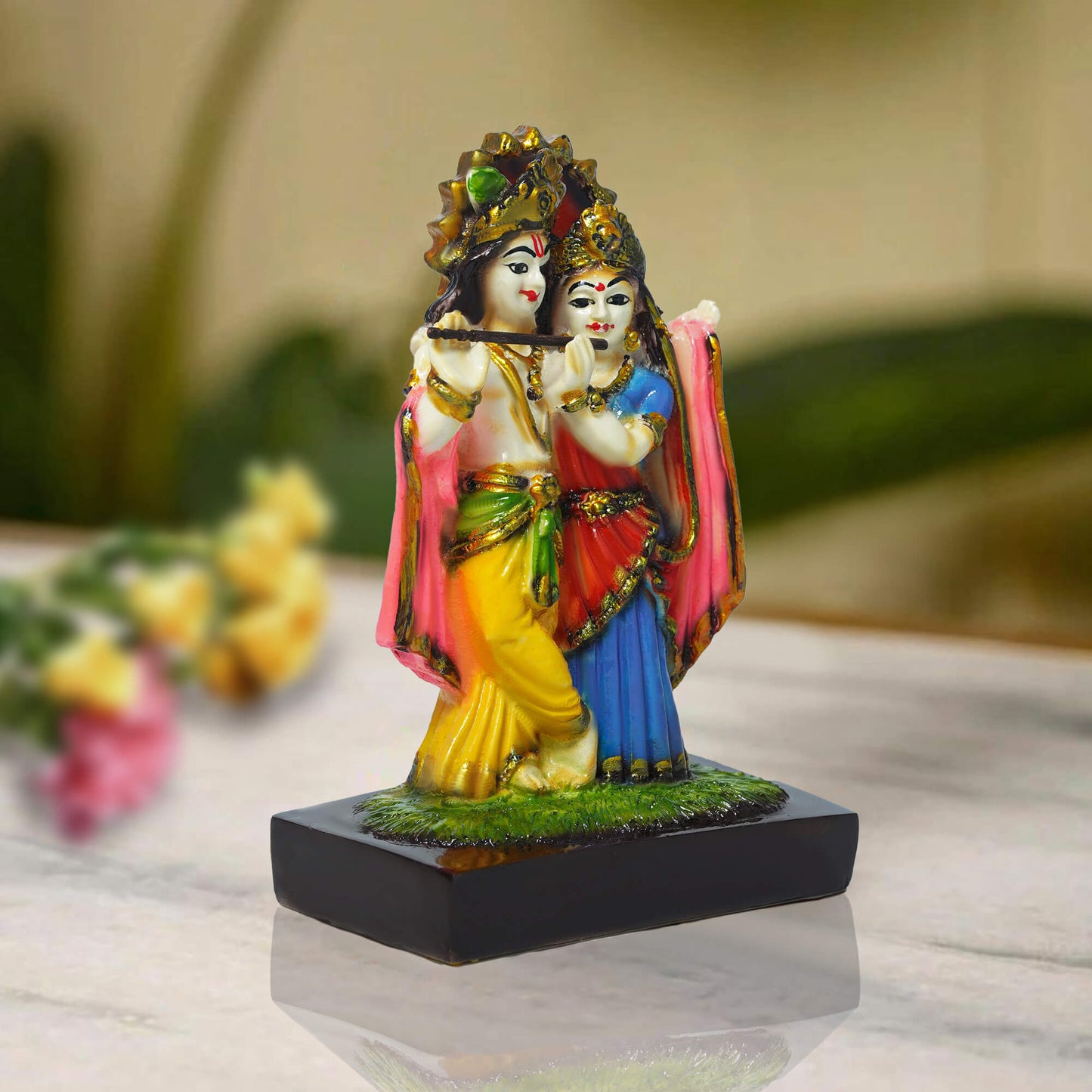 Marble Radha Krishna Idol Multicolor | Handcrafted Colourful Murti for Home Temple, Décor & Gift (16 cm, 320 gm)