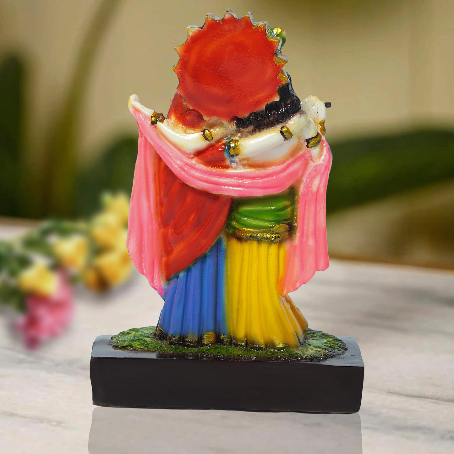 Marble Radha Krishna Idol Multicolor | Handcrafted Colourful Murti for Home Temple, Décor & Gift (16 cm, 320 gm)