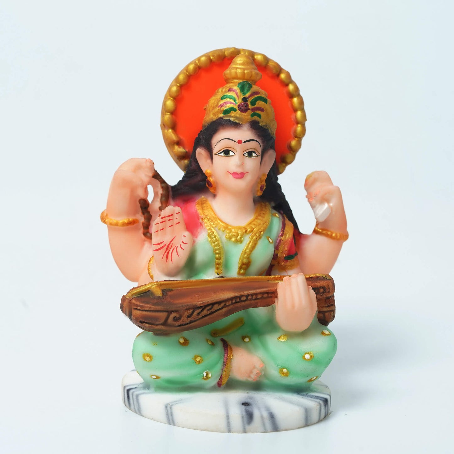 Saraswati Mata Idol for Study Table & Home Mandir – Goddess Saraswati Statue for Knowledge, Education & Spiritual Decor Gift (9.2 cm, 6.5 cm, 120 gm)