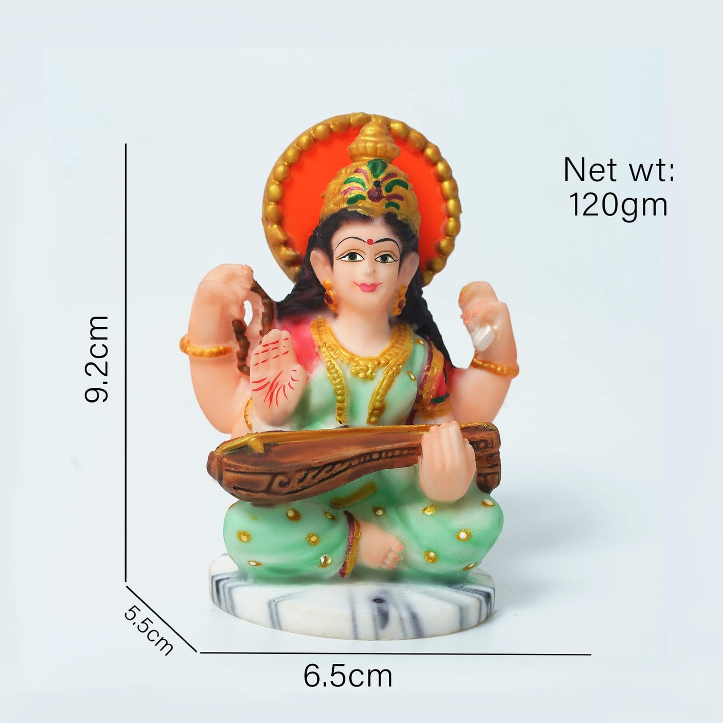 Saraswati Mata Idol for Study Table & Home Mandir – Goddess Saraswati Statue for Knowledge, Education & Spiritual Decor Gift (9.2 cm, 6.5 cm, 120 gm)